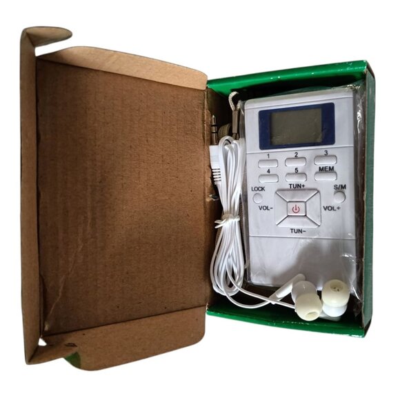 FM Pocket Radio Mini Digital Stereo with Clock and Earphones NIB - Picture 3 of 8